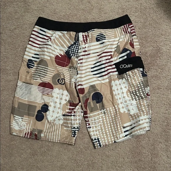 Quinn Men's Geometric Swim Shorts - Beige and Red - Picture 3 of 3
